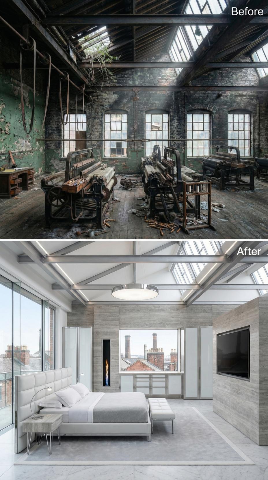 Concrete Cladding and Sawtooth Glass Pull a Loom Floor Into Bedroom Order