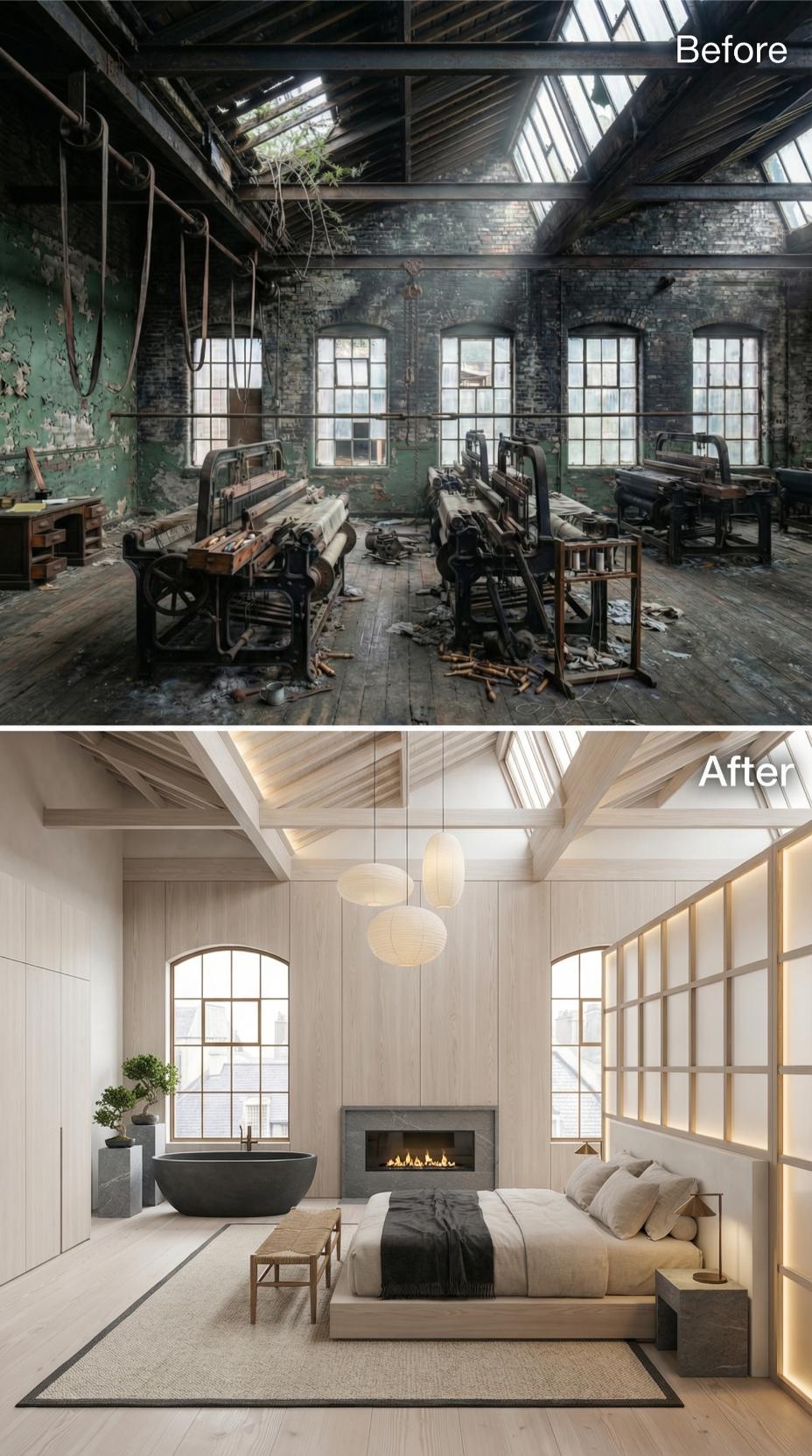 Whitewashed Trusses and Paper Pendants Soften a Victorian Mill's Industrial Bones