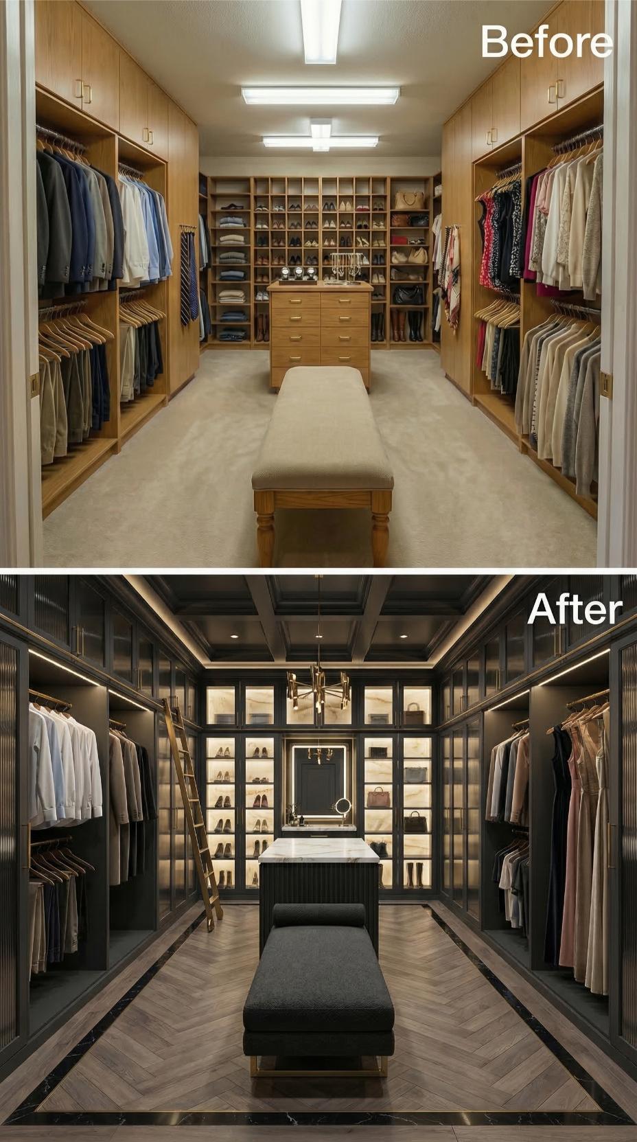 From Builder-Grade Oak to Illuminated Dark Walnut Drama