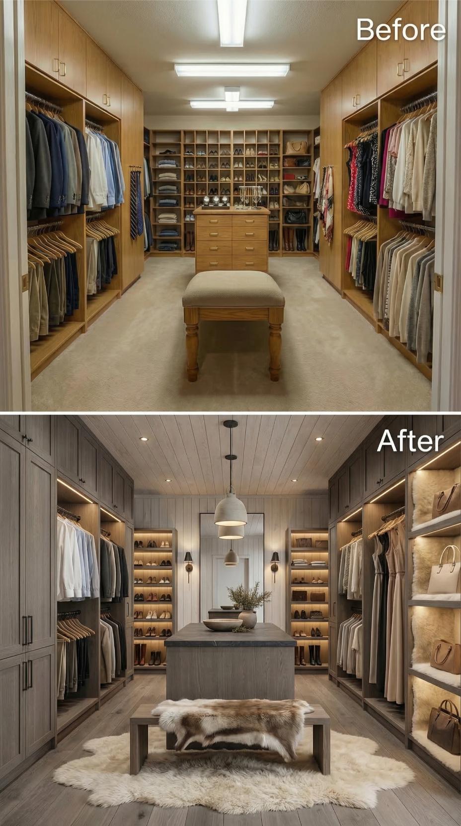 Gray Shaker Cabinets and Pendant-Lit Island Displace Oak Symmetry