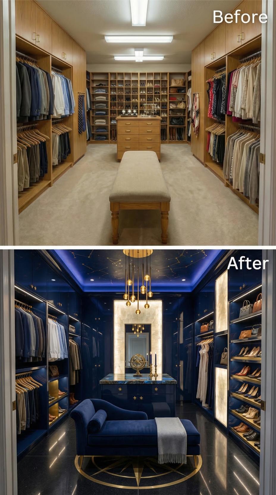 Navy Lacquer Panels and Backlit Marble Portal Erase Beige Carpet