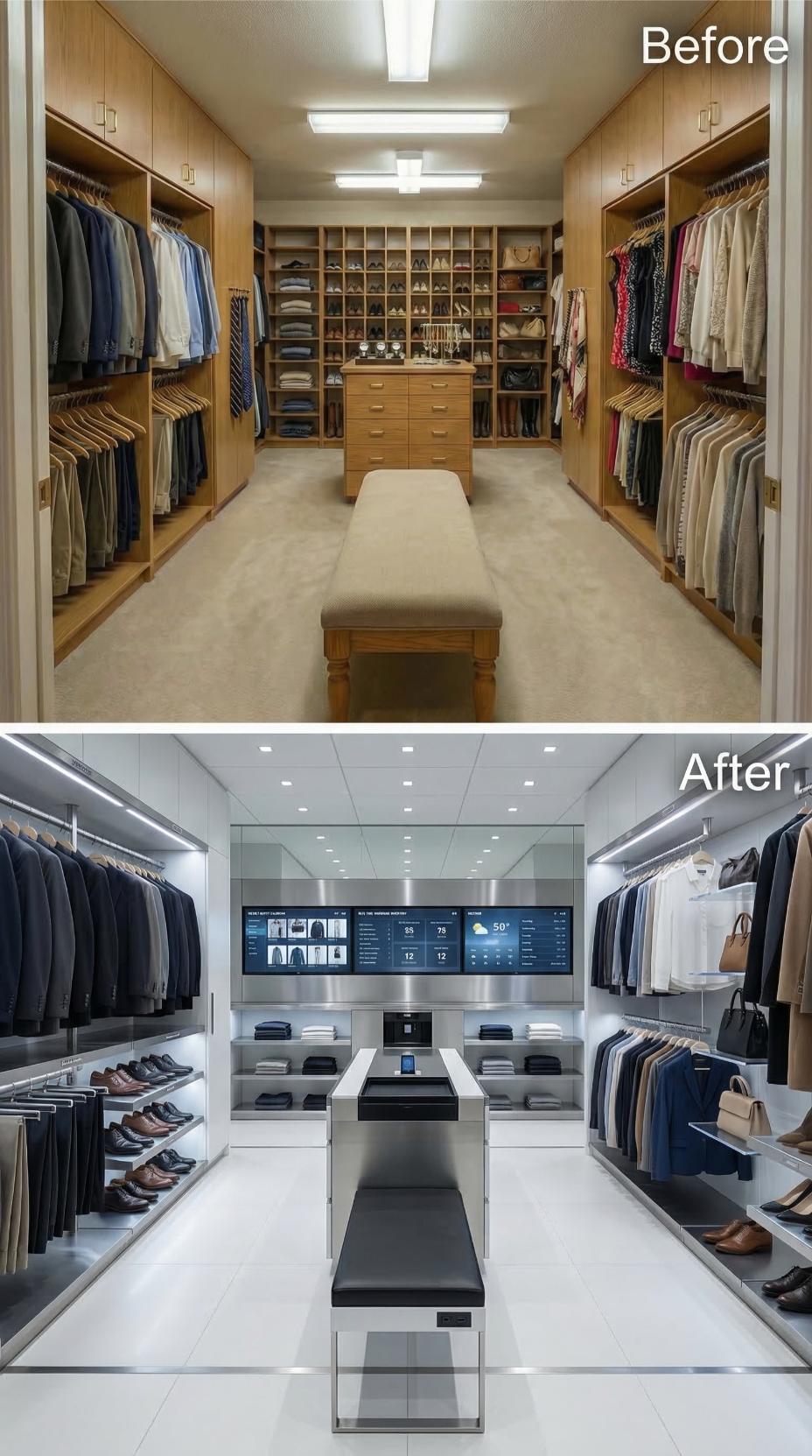 Digital Dashboard and Chrome Railings Displace Honey Oak Shelving