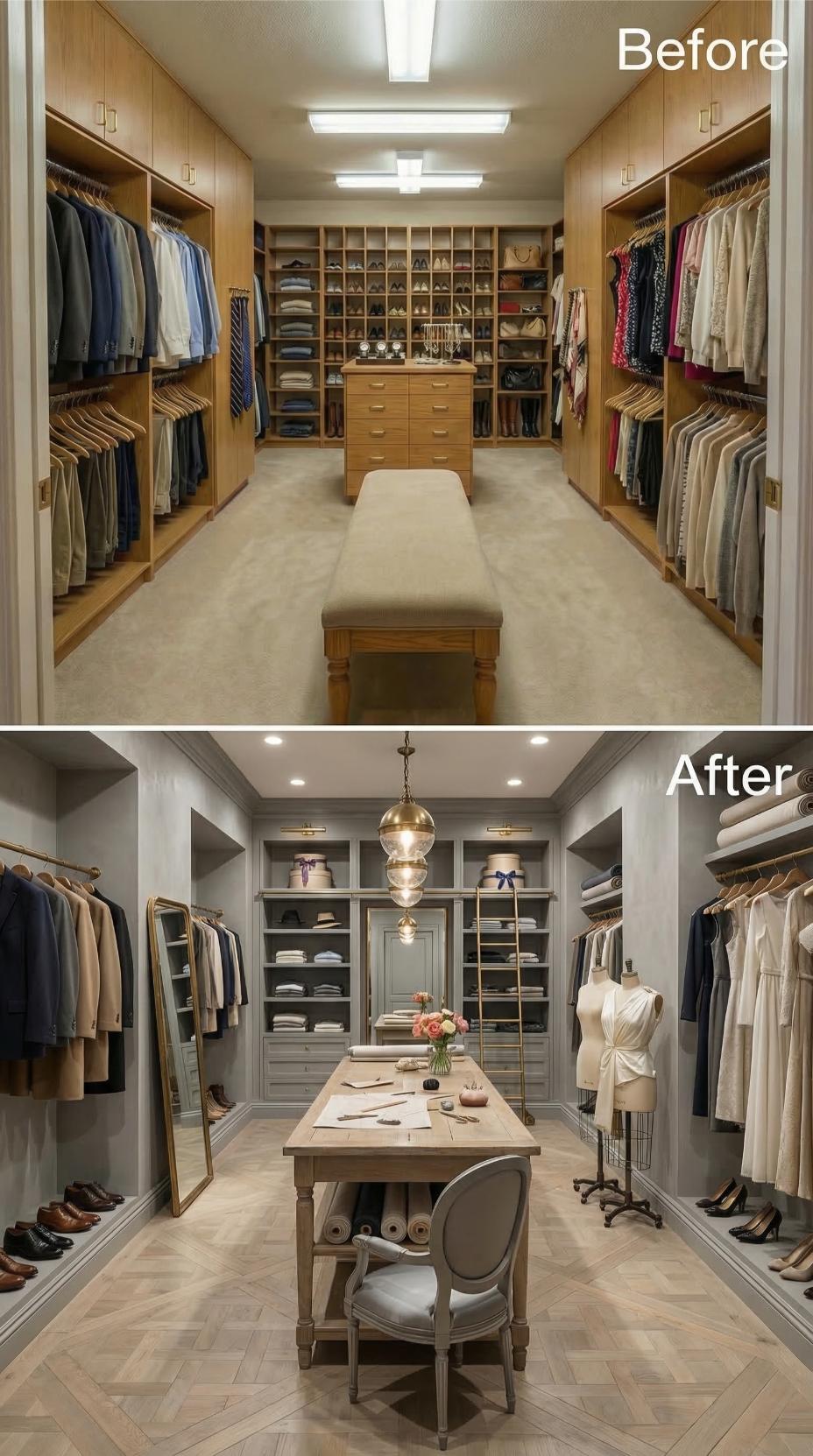 Charcoal Millwork and Statement Chandelier Supplant Honey Oak Symmetry