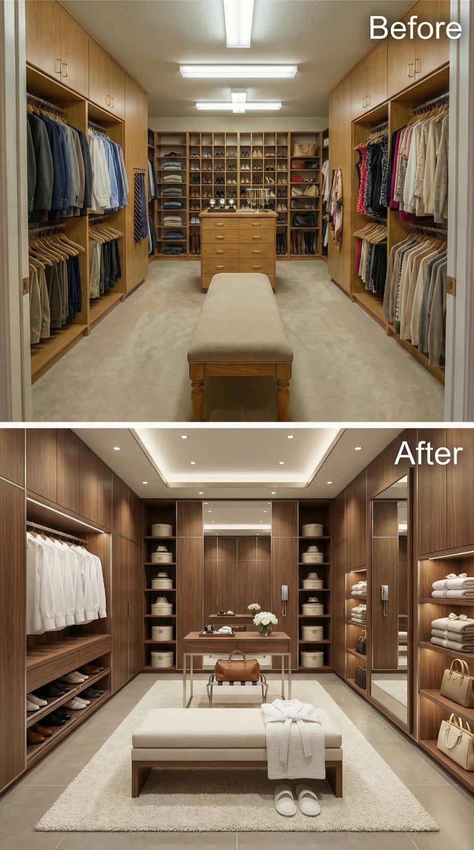 Tray Ceiling Recesses and Mirrored Vanity Wall Retire Fluorescent Glare