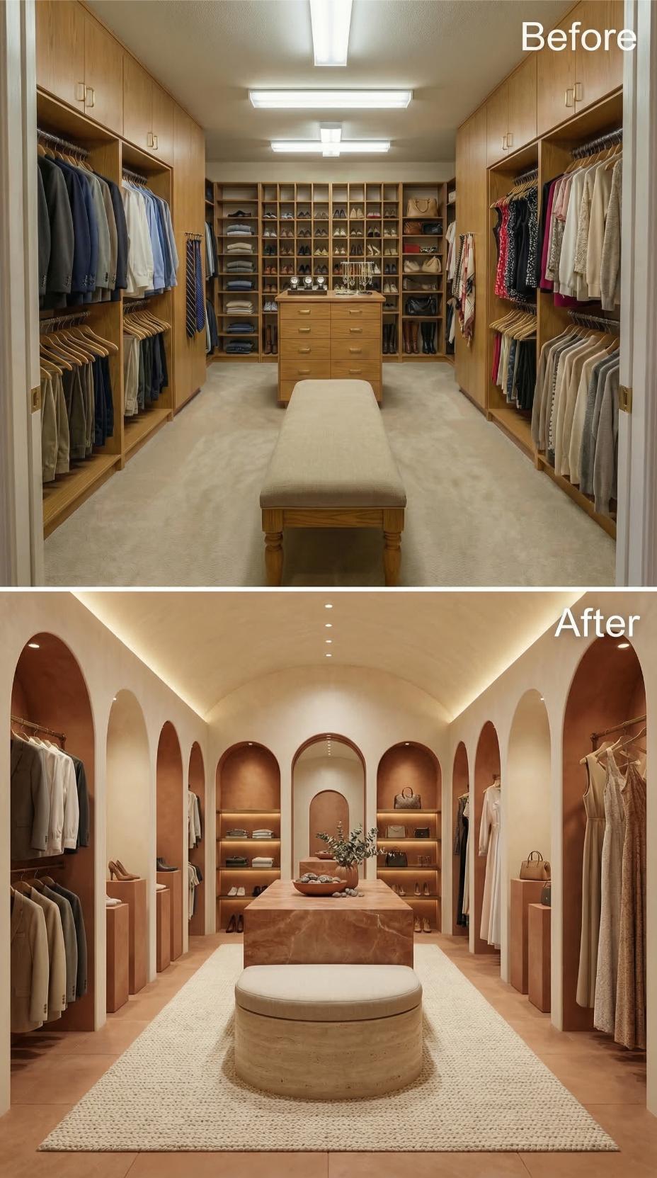 Arched Niches and Terracotta Tones Oust Linear Oak Geometry