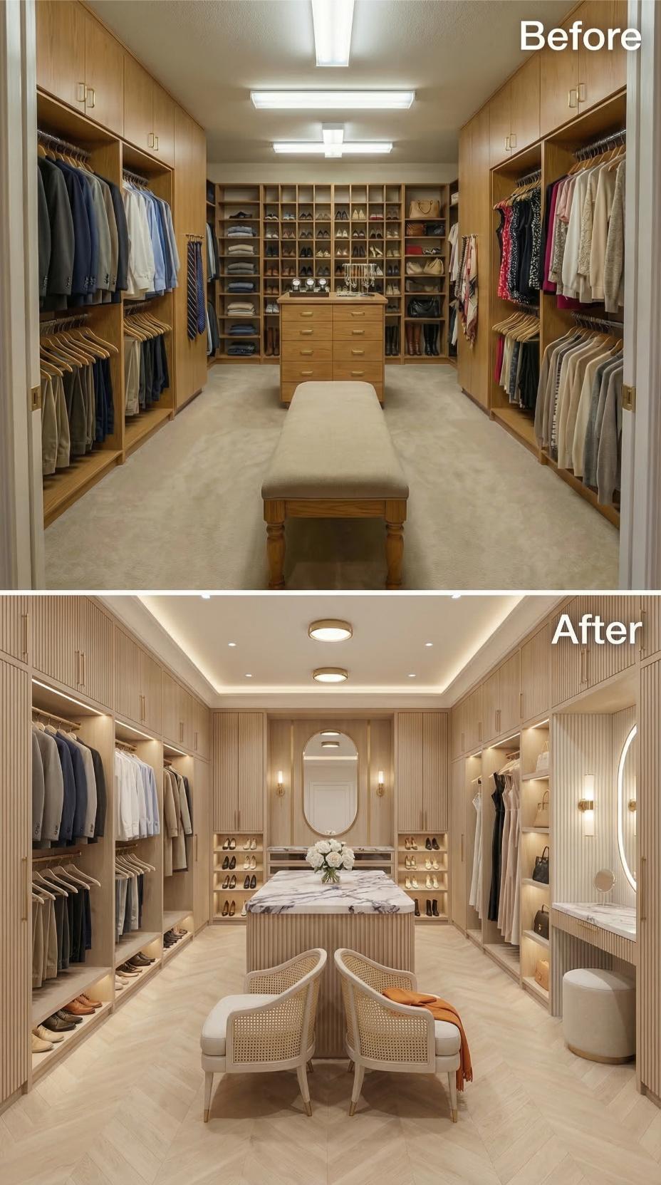 Ribbed Panels and Marble Island Replace Flat Oak Storage