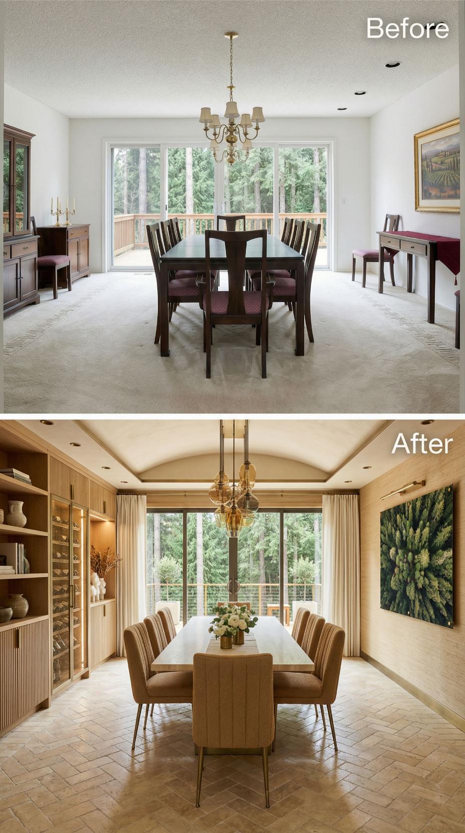 Barrel Vault Ceiling and Amber Pendant Cluster Replace Popcorn Texture and a Colonial Chandelier