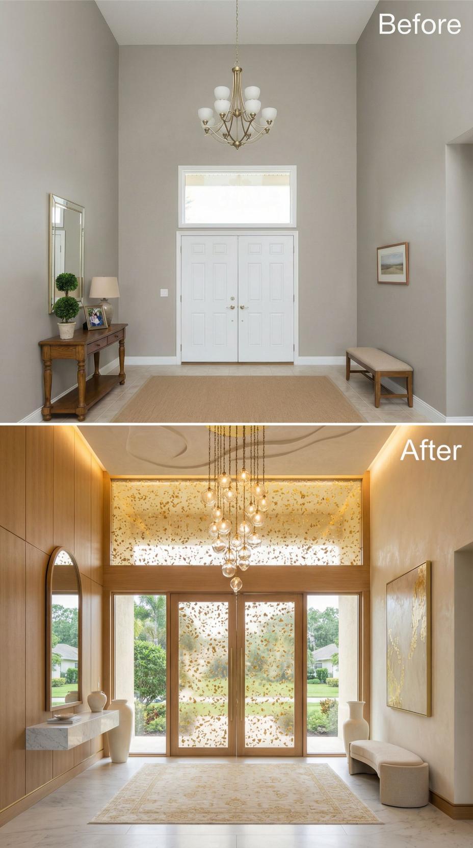 Terrazzo Resin Panels and Amber LED Strips Replace Beige Builder Walls