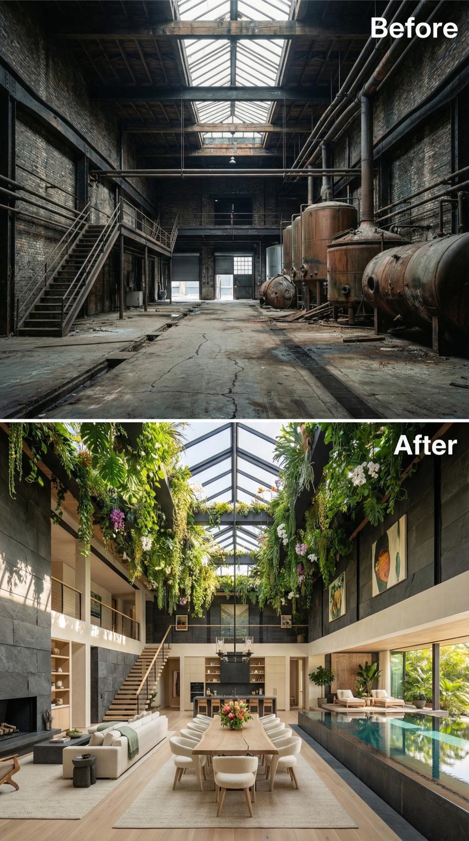 Cascading Greenery and a Lap Pool Inside Reclaimed Brewery Walls