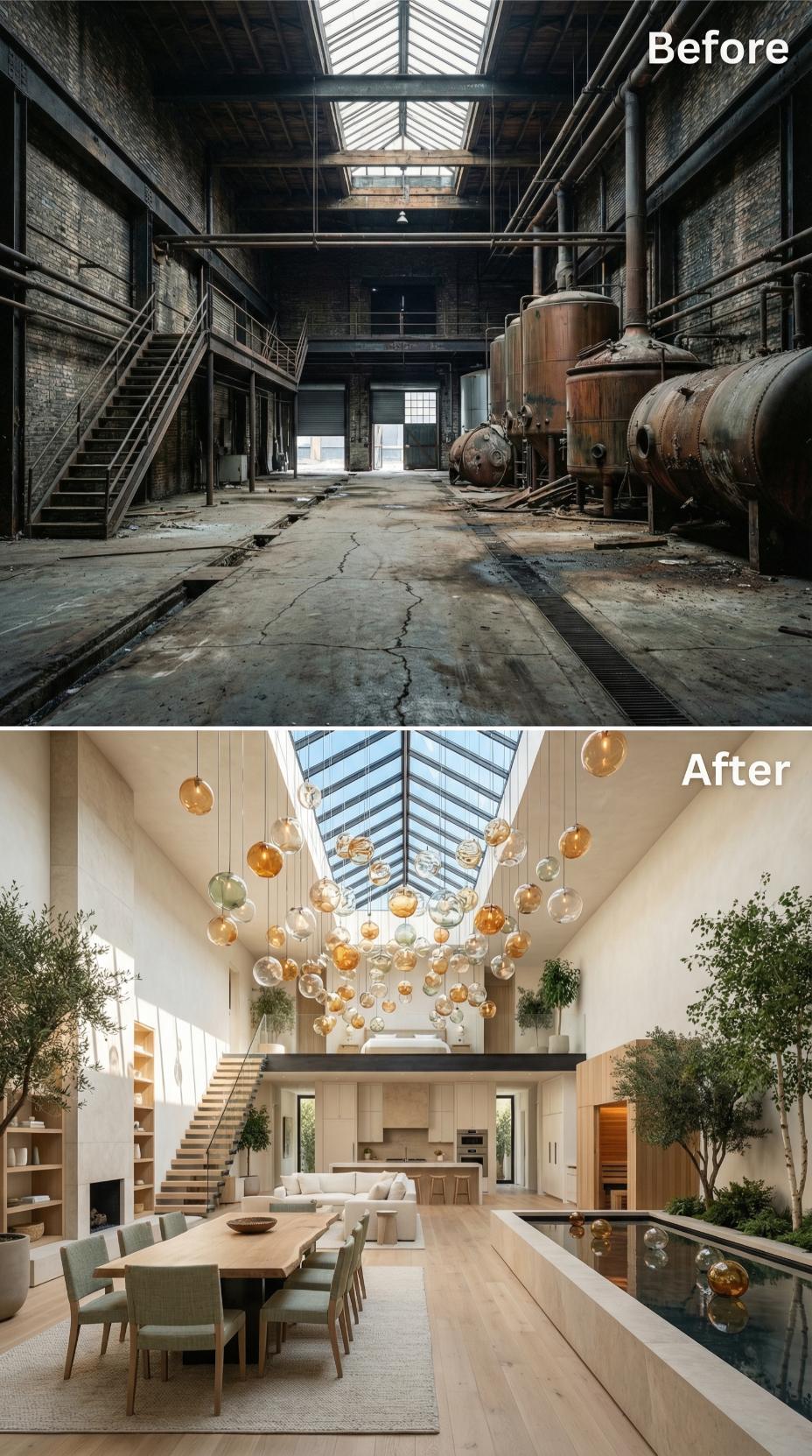 Glass Orbs, Warm Oak, and an Indoor Pool Beneath a Brewery Skylight