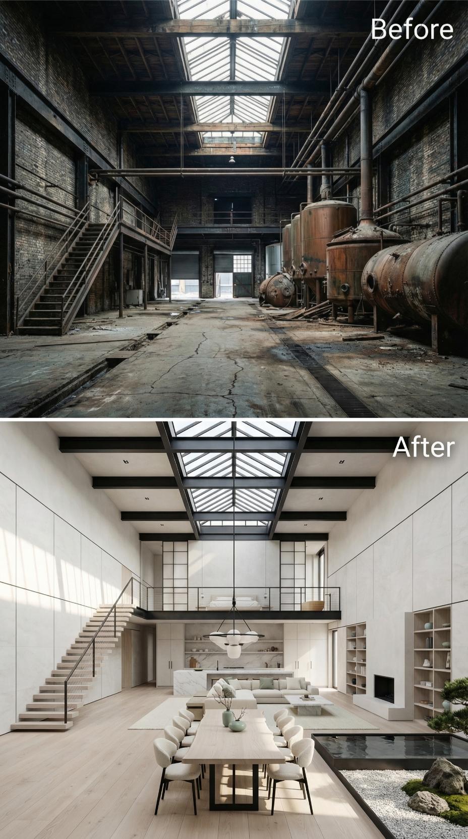 Rusted Tanks Out, Indoor Zen Garden and Mezzanine Bedroom Write the New Floor Plan