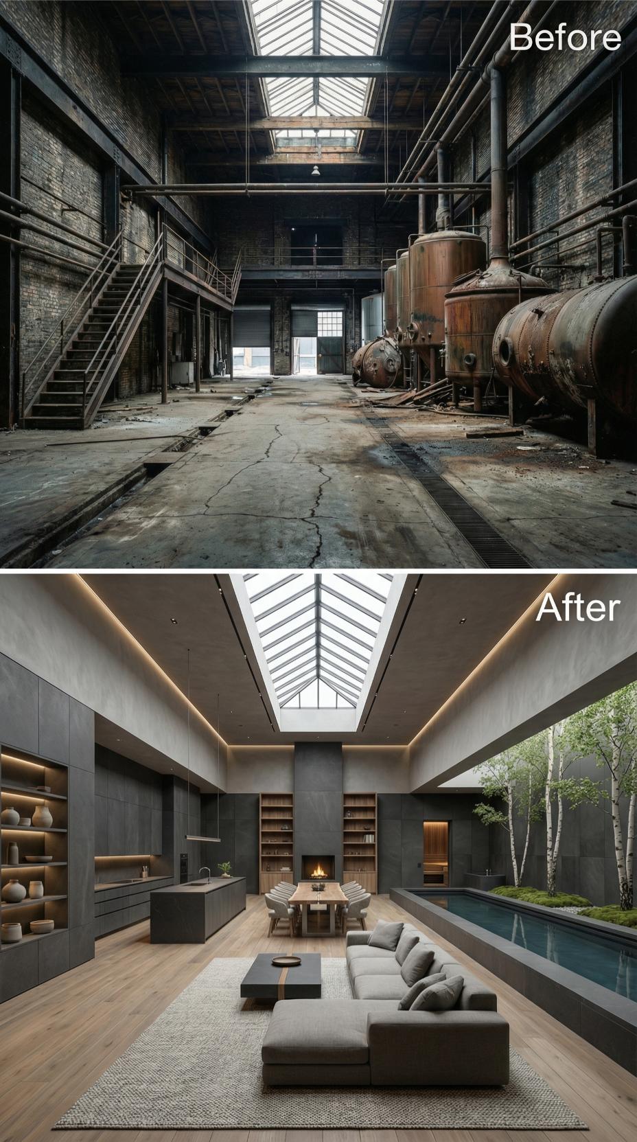 Cracked Concrete Out, Birch Trees and a Lap Pool In