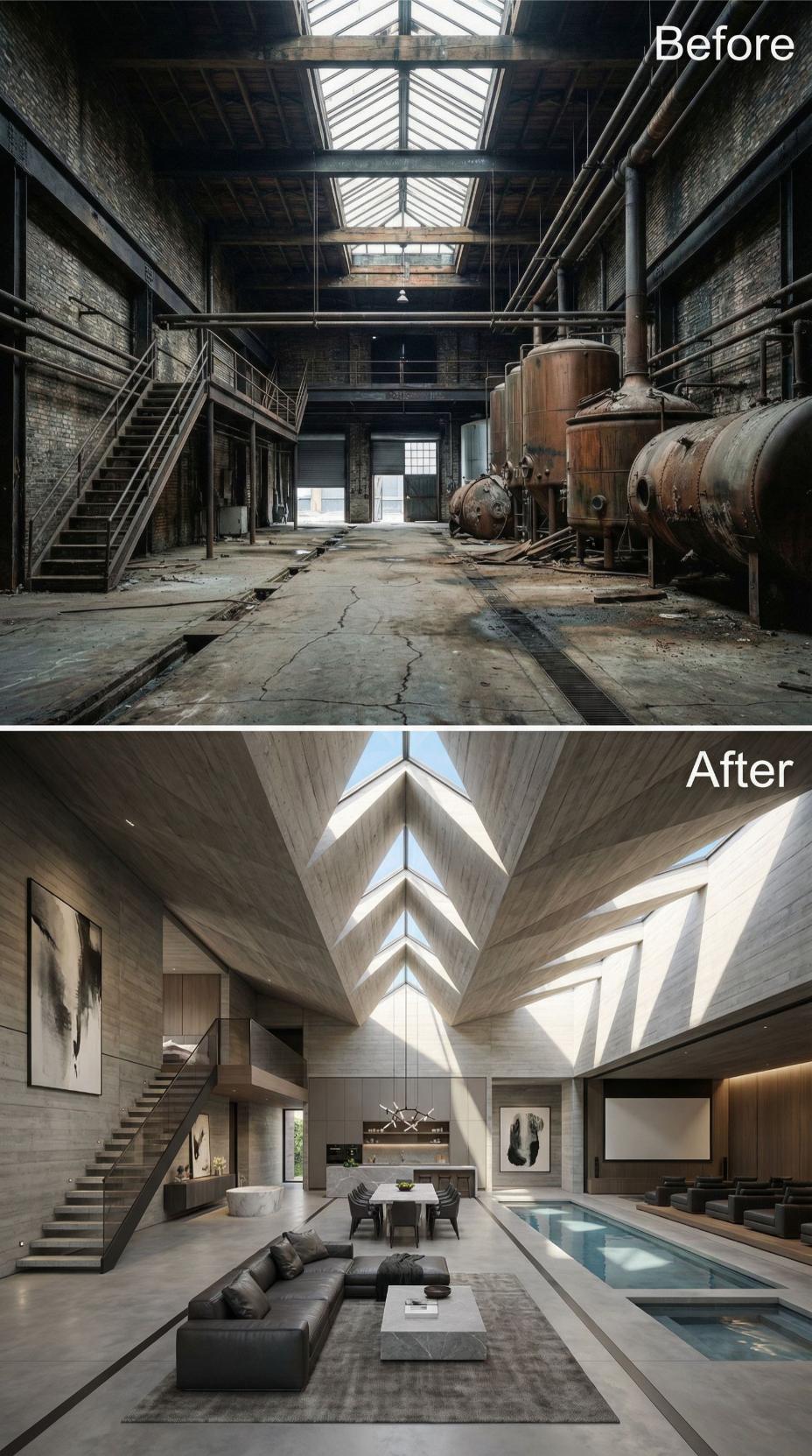 Rusted Tanks Gone, Chevron Skylights and an Indoor Pool Take Their Place