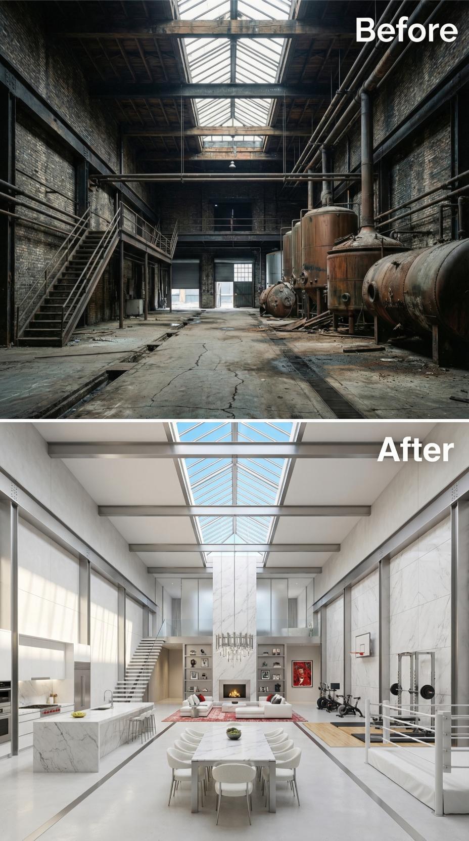 Rusted Tanks Out, Calacatta Marble and a Skylit Nave Claim the Floor Plan