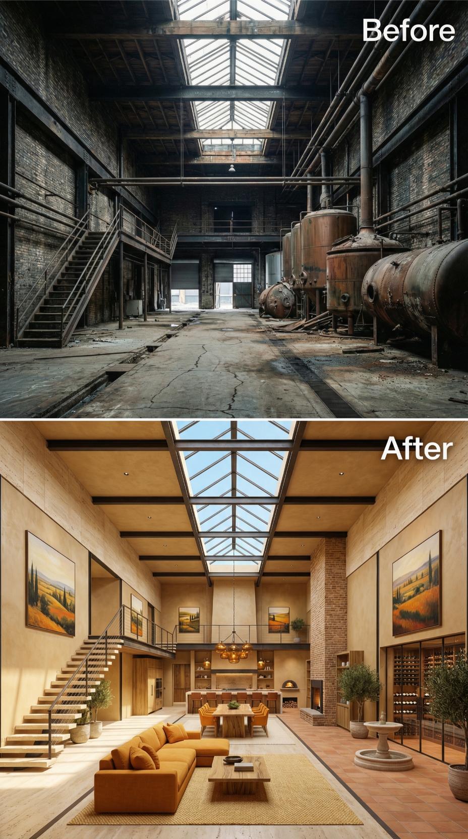 Rusted Tanks Cleared, Tuscan Gold and a Wine Wall Installed in Their Place