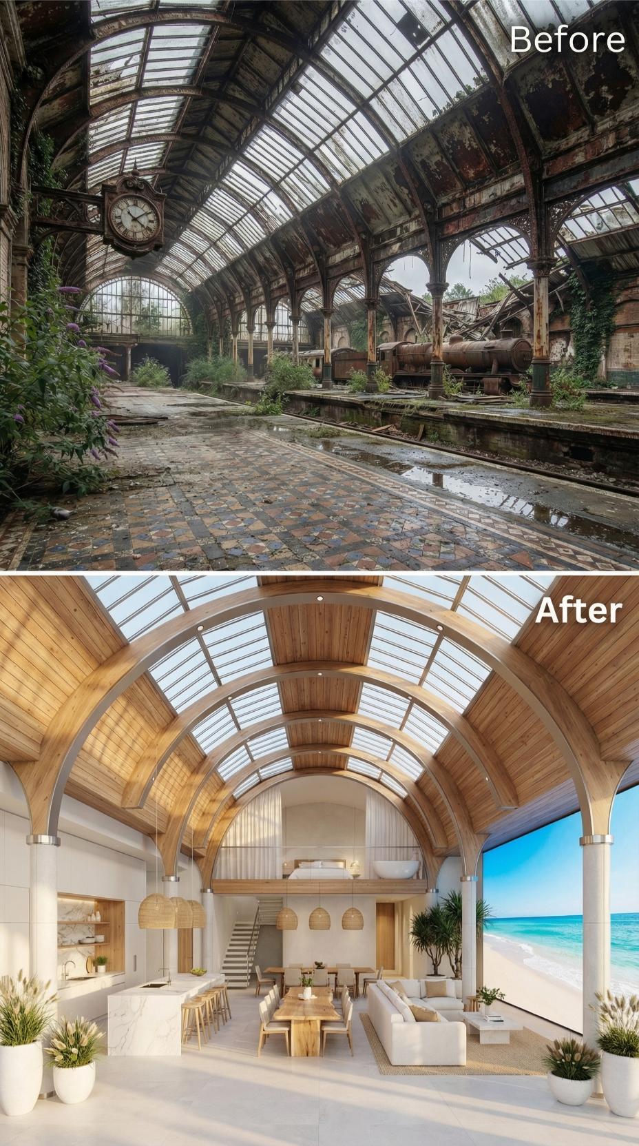 Coastal Light and Warm Cedar Reclaimed from a Collapsed Victorian Train Nave