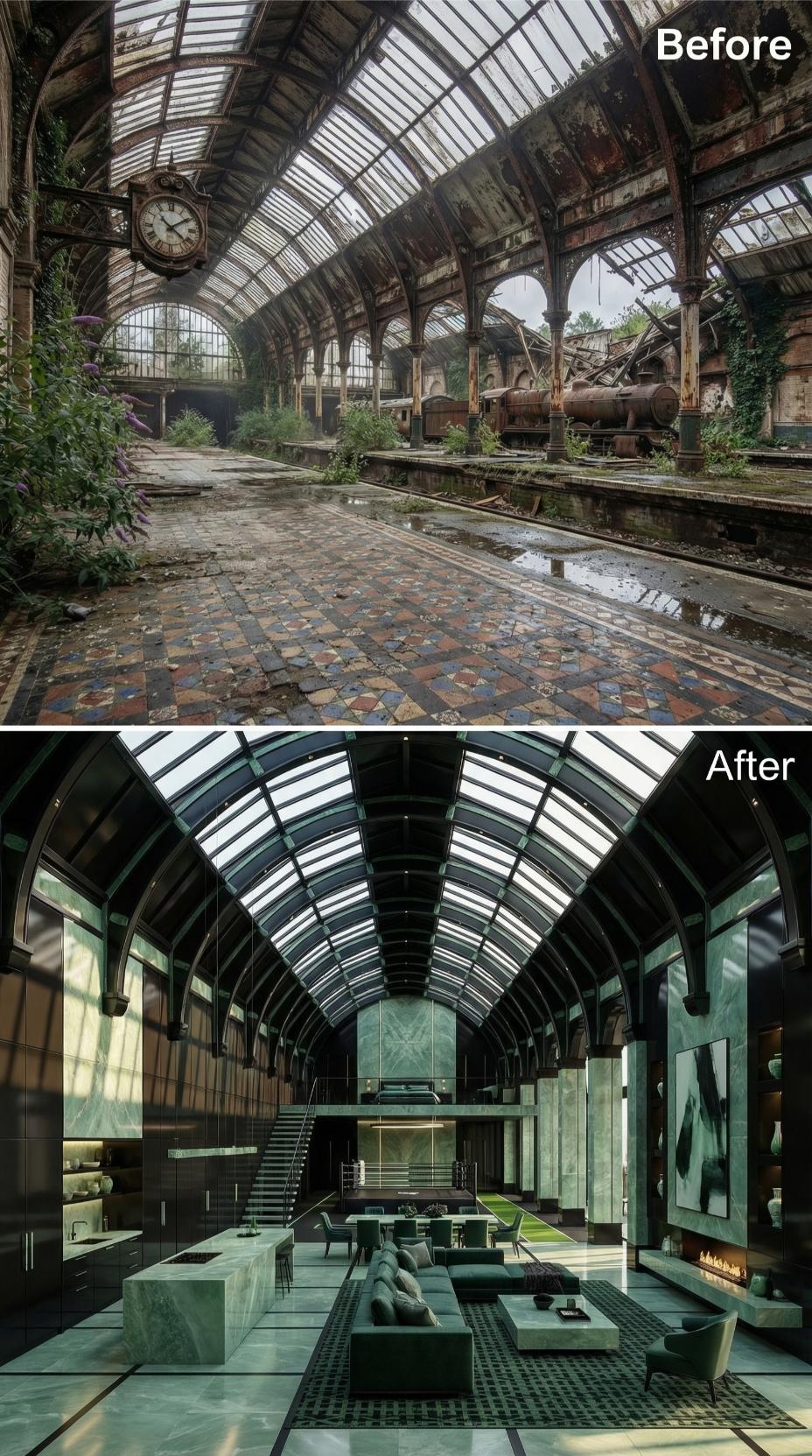 Dark Green Marble and Iron Lacquer Reclaimed from a Derelict Victorian Nave