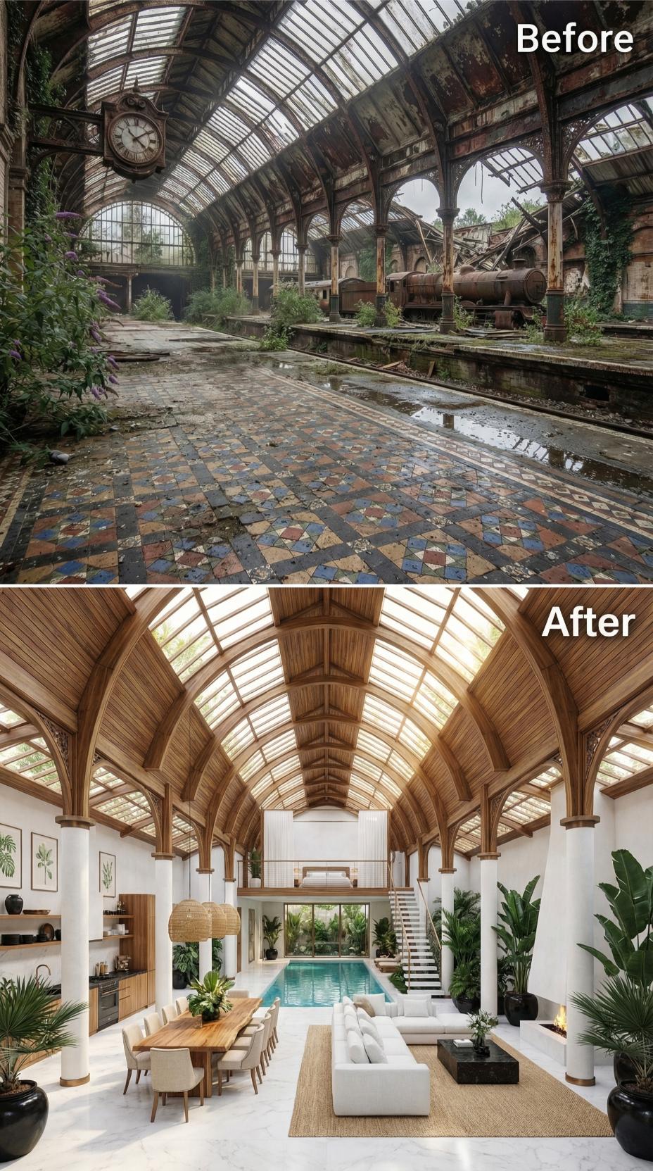 Barrel-Vaulted Cedar Ribs and an Indoor Lap Pool Rescued from Victorian Collapse