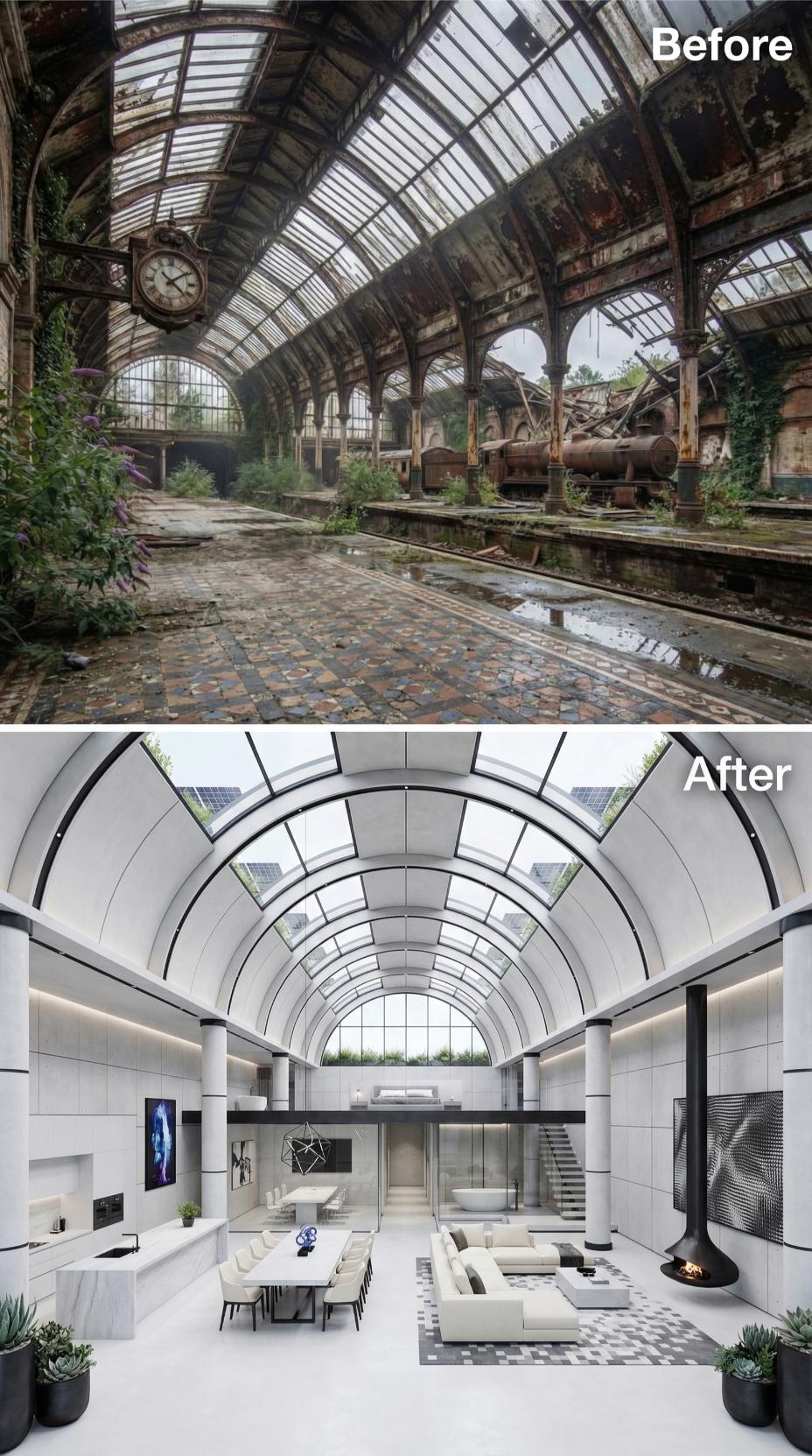 Concrete Barrel Vaults, a Suspended Fireplace, and Solar Glass Rebuilt from Victorian Wreckage