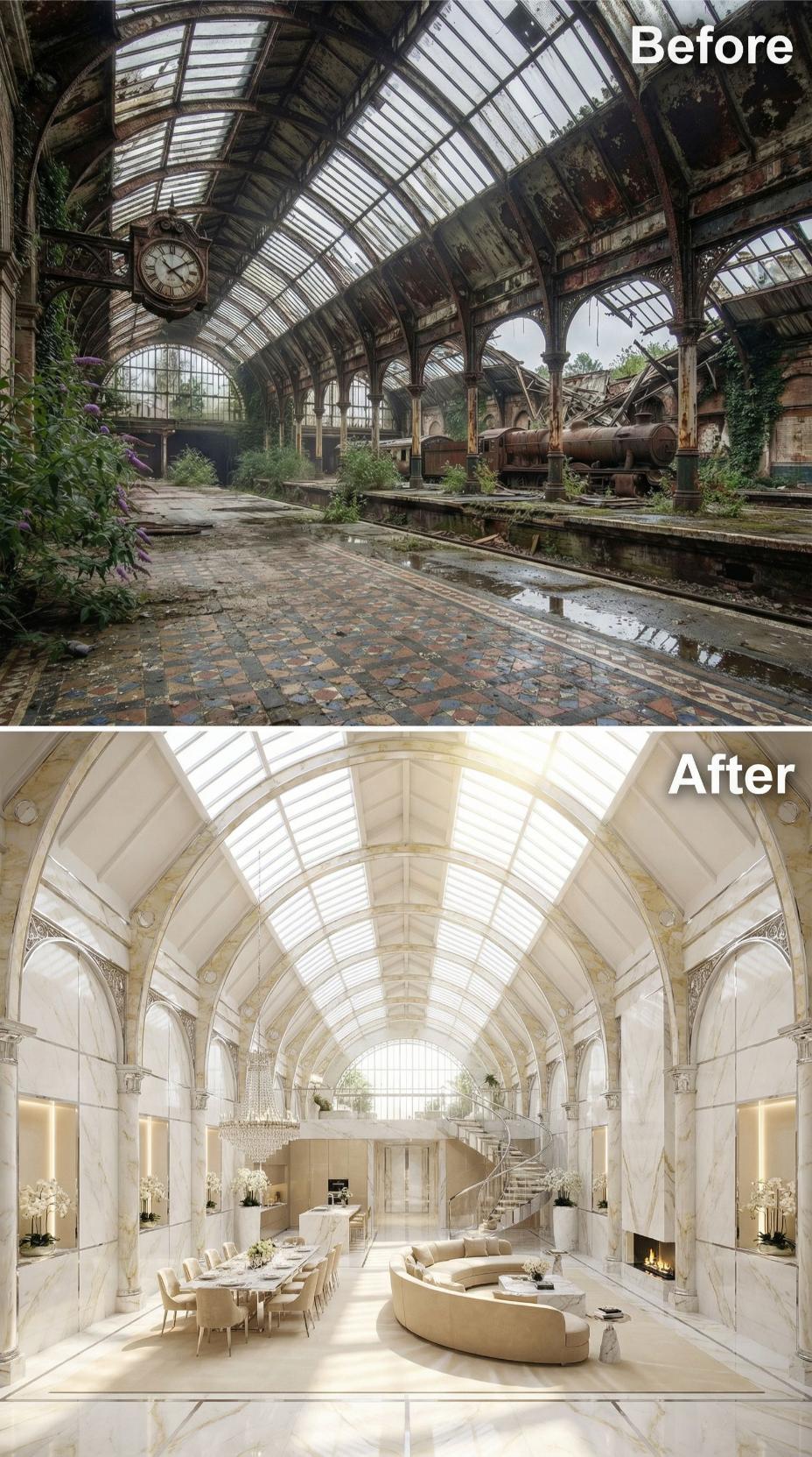 Marble Skin and Crystal Light Poured Over Victorian Glass-and-Iron Bones