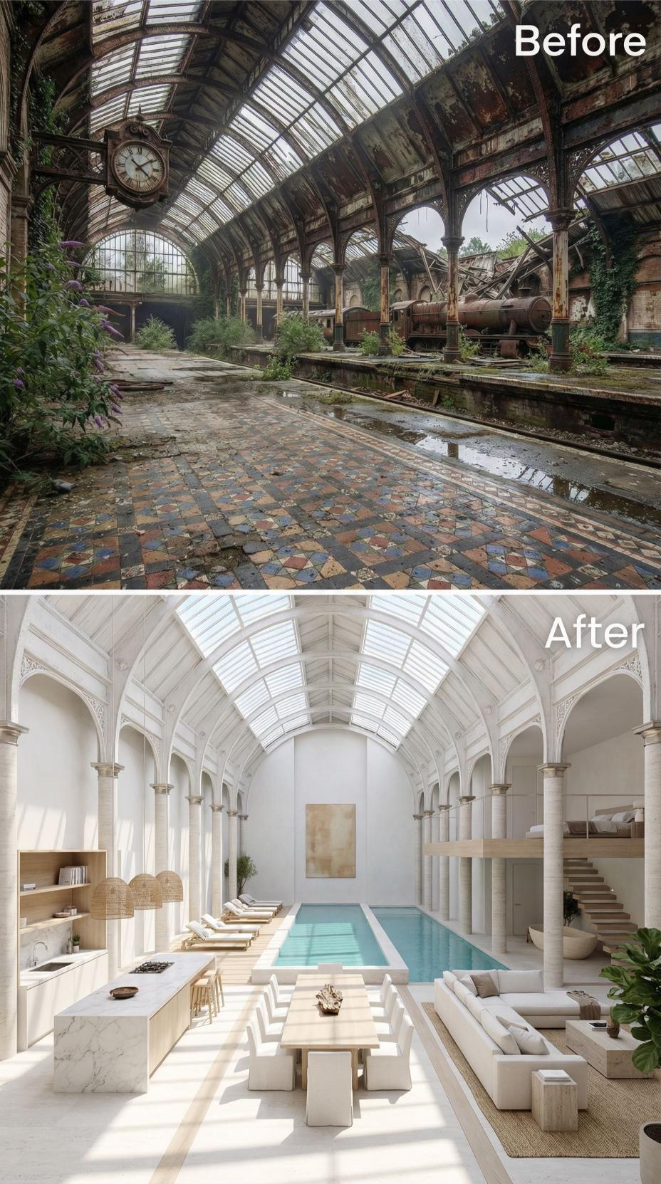 Lap Pool, Marble Island, and White Arches Raised from a Rusted Victorian Shell