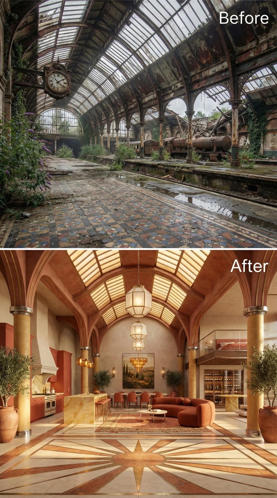 Overgrown Platform Bones Recast as a Terracotta and Marble Open-Plan Residence