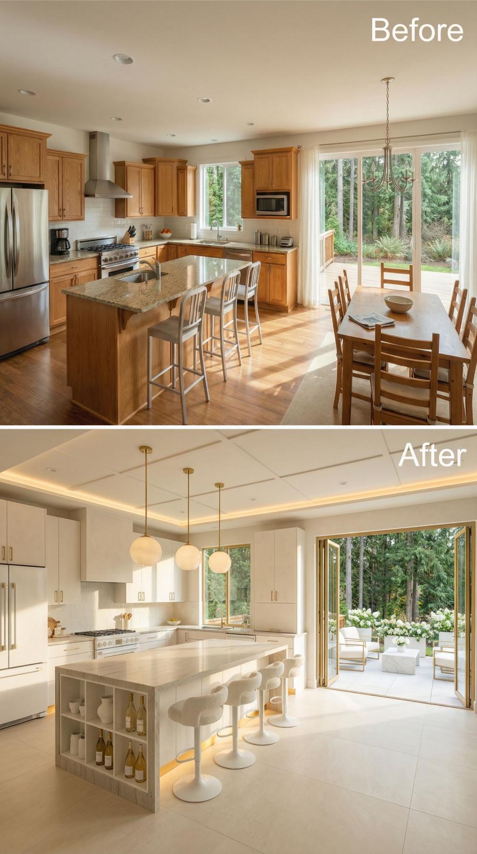 Cove Lighting, Globe Pendants, and Bi-Fold Glass Doors Retire Honey Oak With Calculated Precision