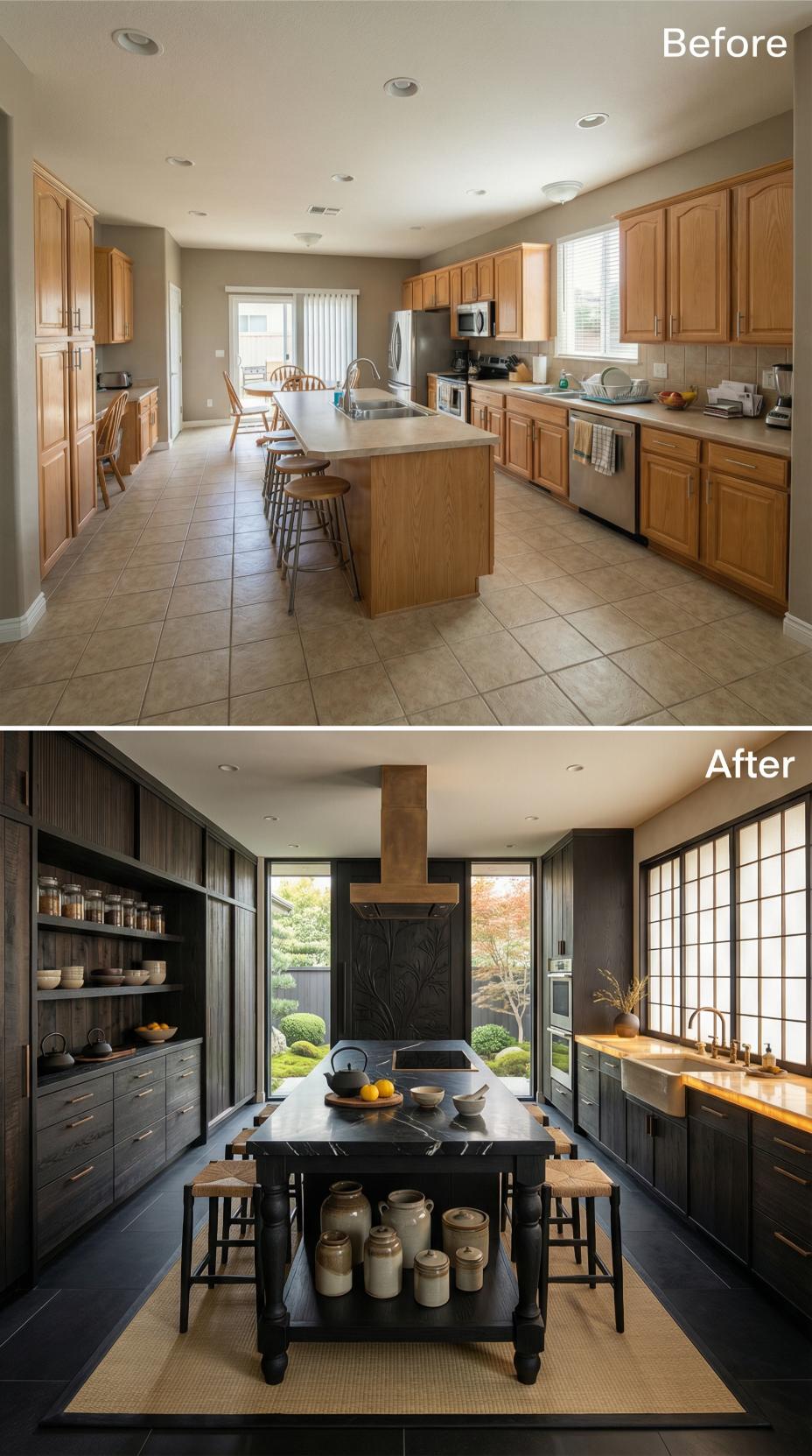 Japanese Minimalism Arrives in Dark Stained Oak and Shoji Screen Doors