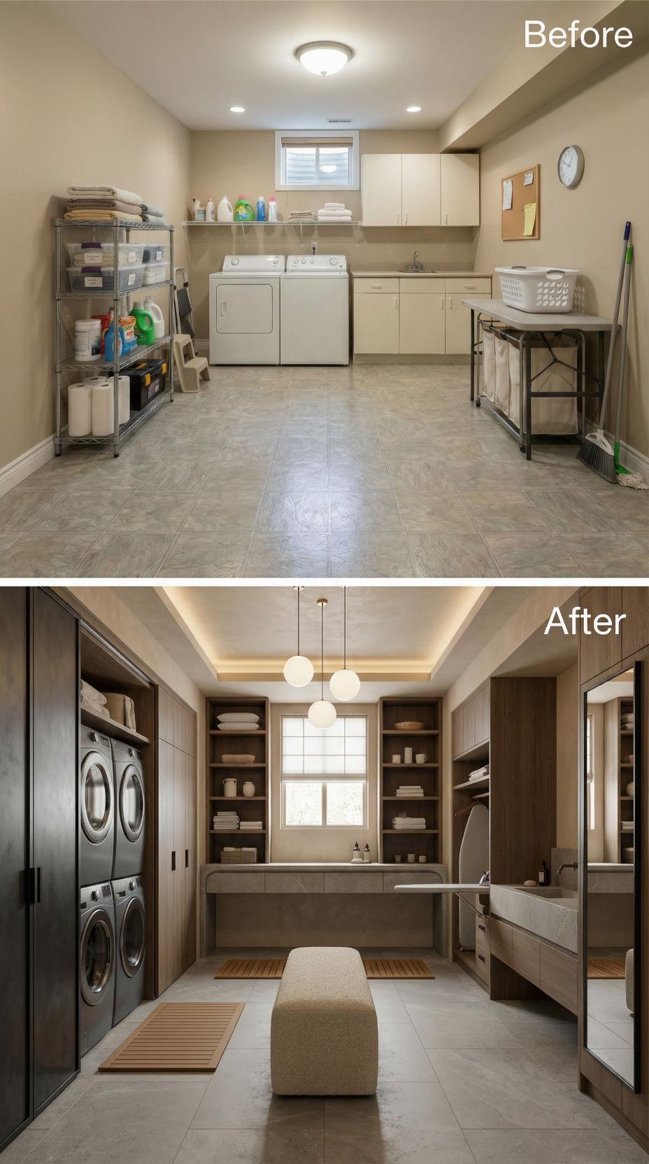 Tray Ceiling Cove Strips and Dark Wood Built-Ins Replace Wire Utility