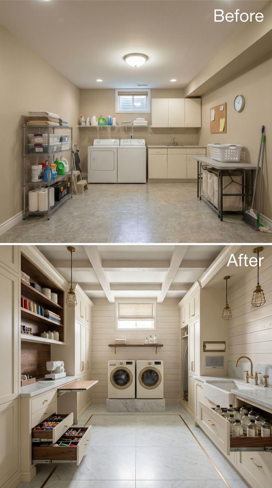 Coffered Ceiling Grid and Cage Pendant Trio Replace Flush-Mount Beige