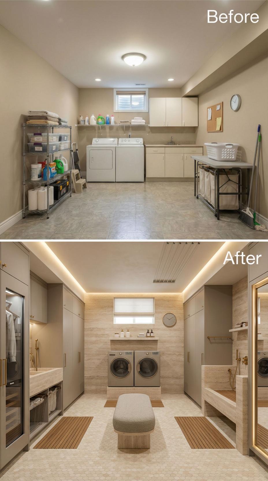 Spa-Grade Cove Lighting Crowns Wood-Grain Porcelain Walls