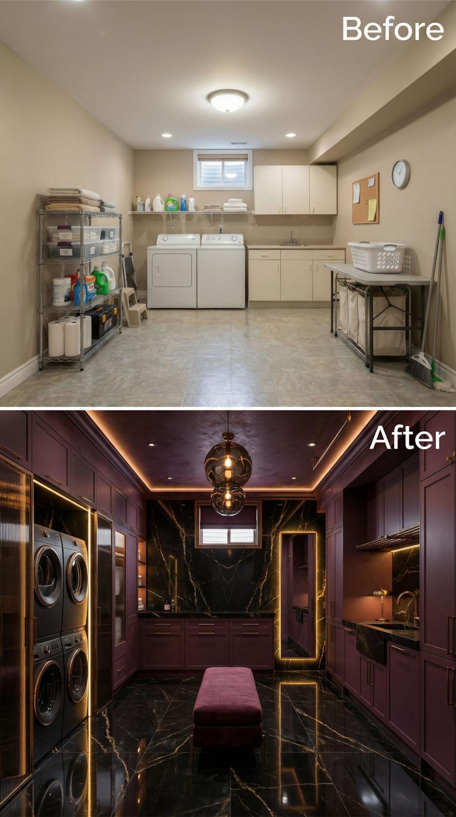 Plum Paneling and Black Marble Veining Replace Utility Beige
