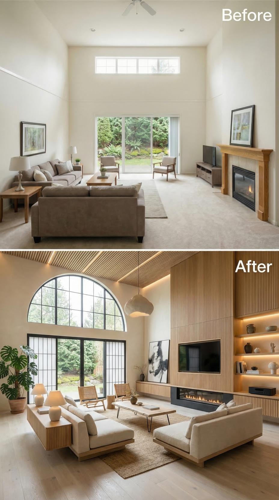 Slat Wood Panels and an Arched Window Rewrote Every Rule in This Room