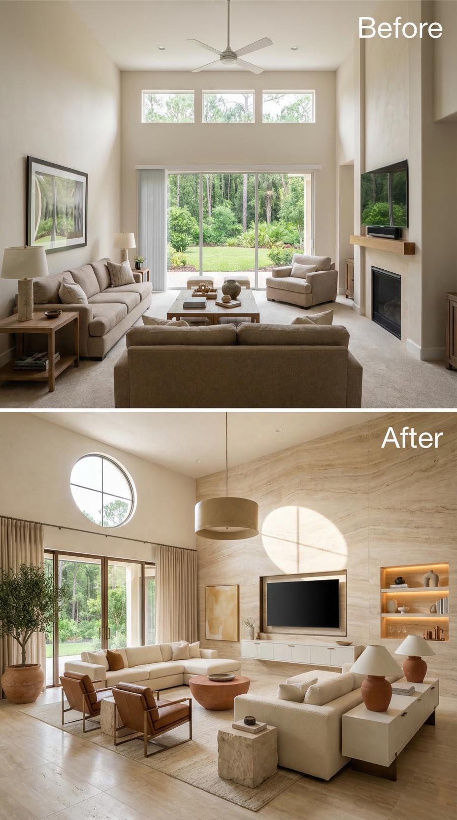 Travertine Cladding and a Circular Window Displaced Every Safe Choice