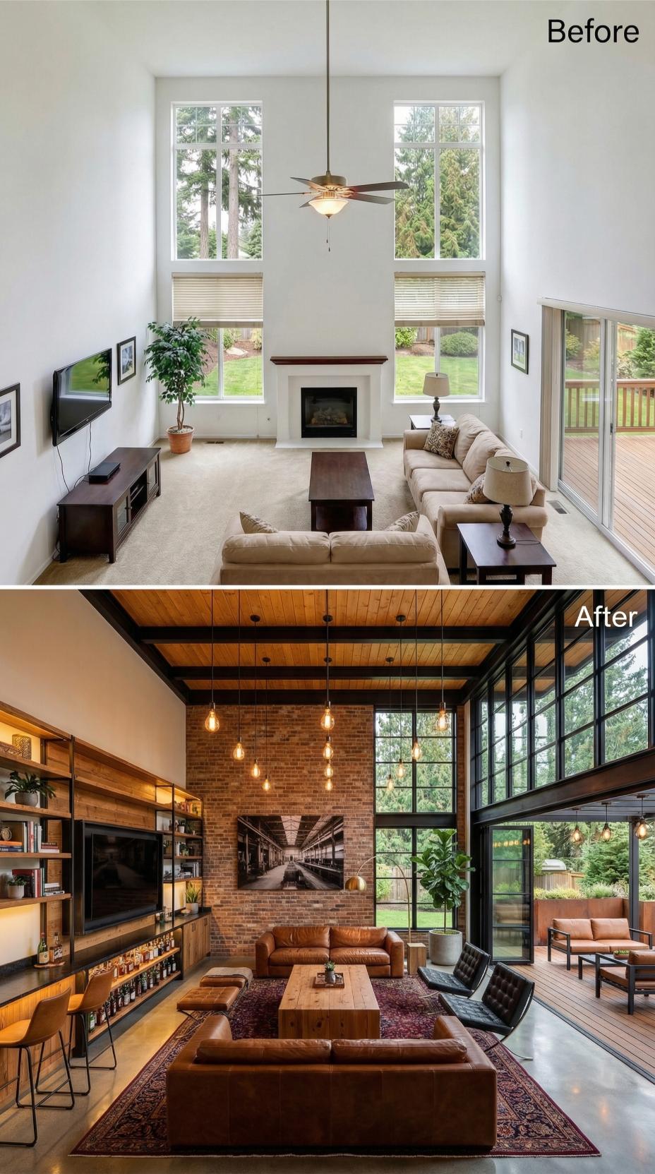 Industrial Brick Chimney and Wood Beam Ceiling Replace Ceiling Fan Simplicity