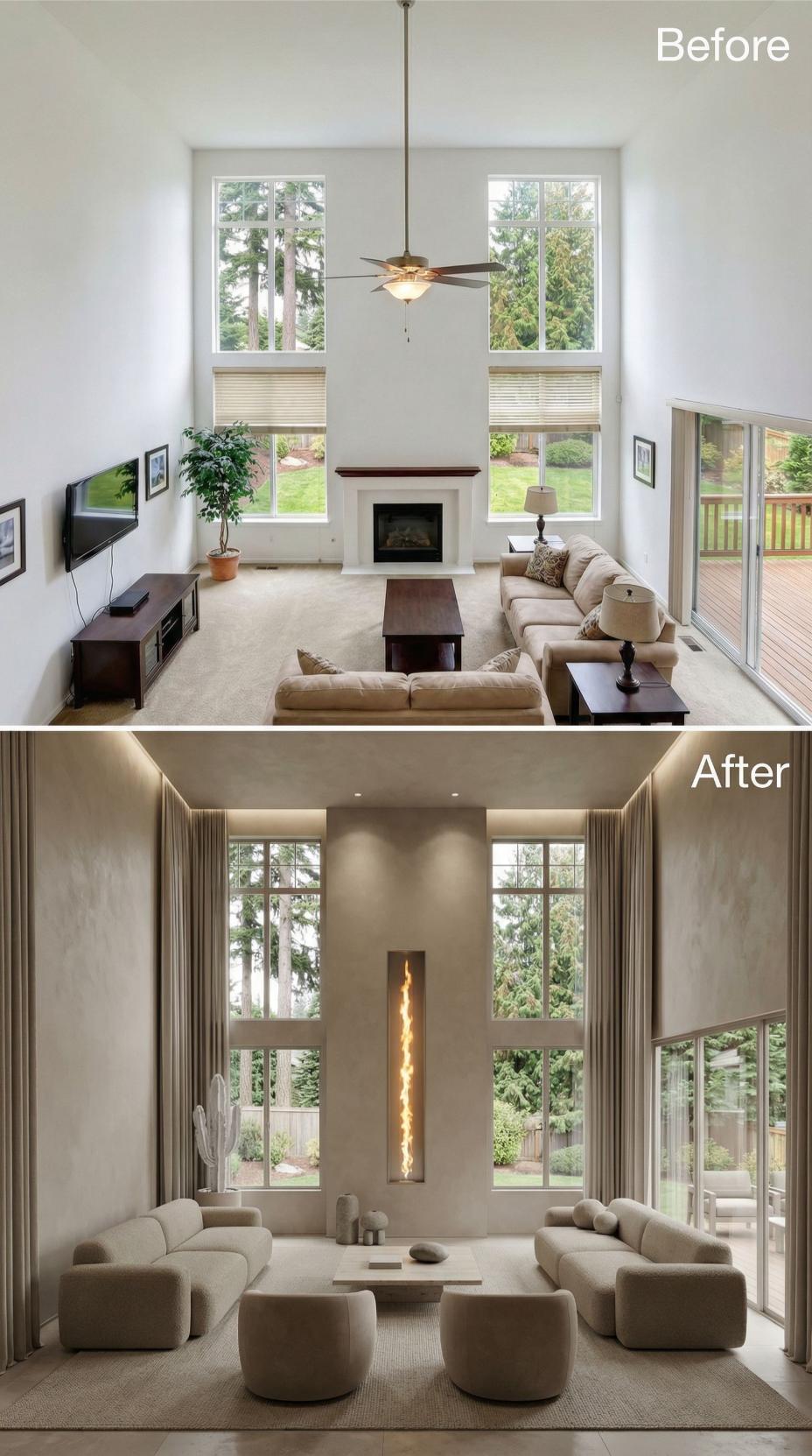 Linear Fireplace and Toffee Monochrome Replace Ceiling Fan Casual