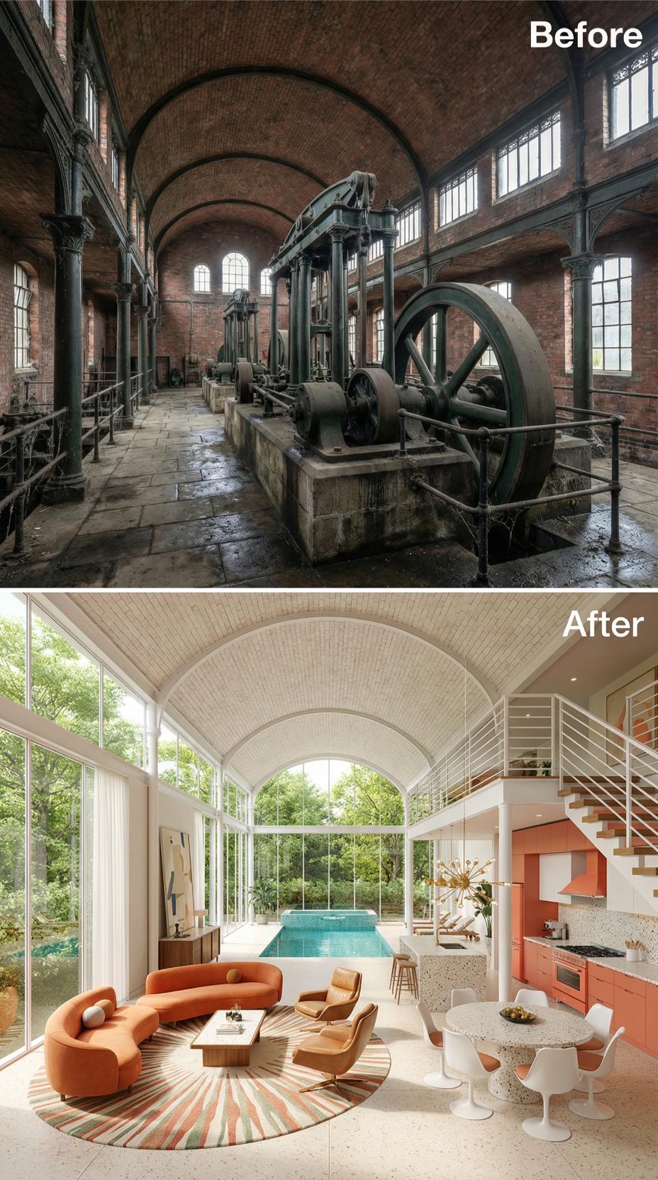 Coral Cabinetry, Terrazzo Floors, and a Pool Where the Steam Engines Stood