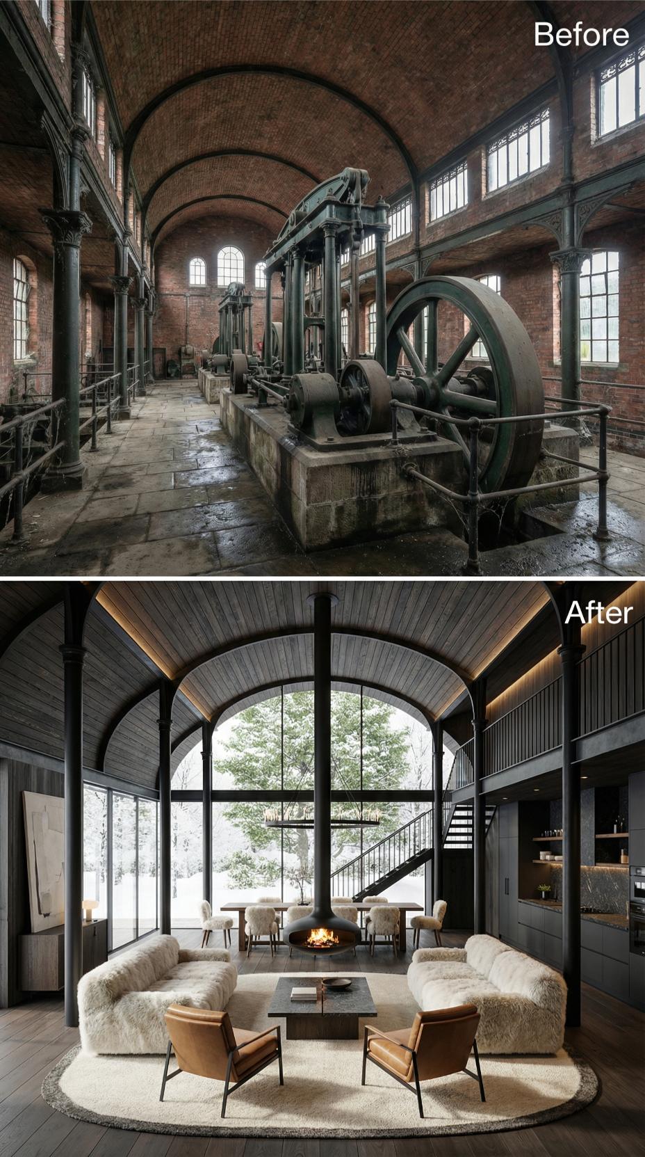 Barrel Vault Painted Black, Flywheel Hall Replaced by Shearling and Suspended Fire