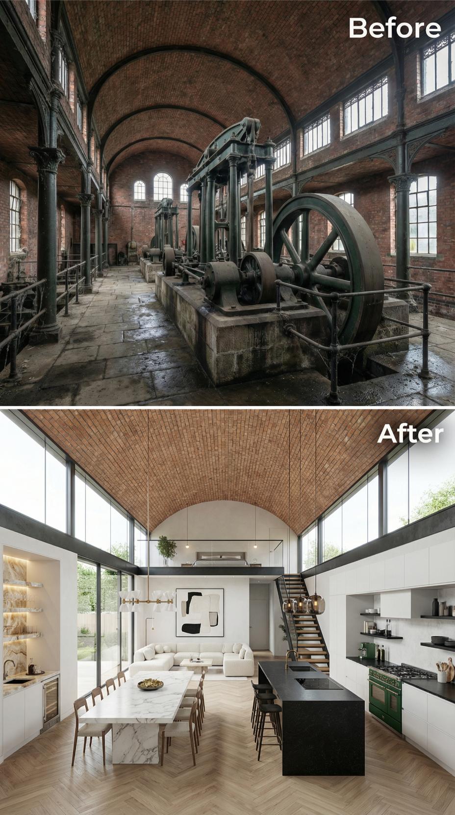 Barrel Vault Intact, Steam Engine Gone, Herringbone Oak In Its Place