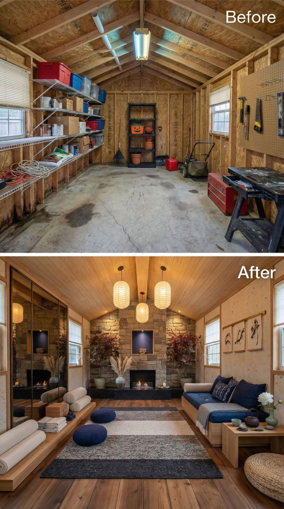 Concrete-Floor Storage Shed Becomes Japanese-Inspired Meditation Room