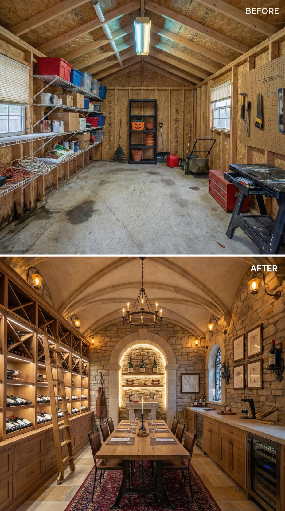 Plywood Shed to Barrel-Vaulted Wine Cellar with Limestone Archway