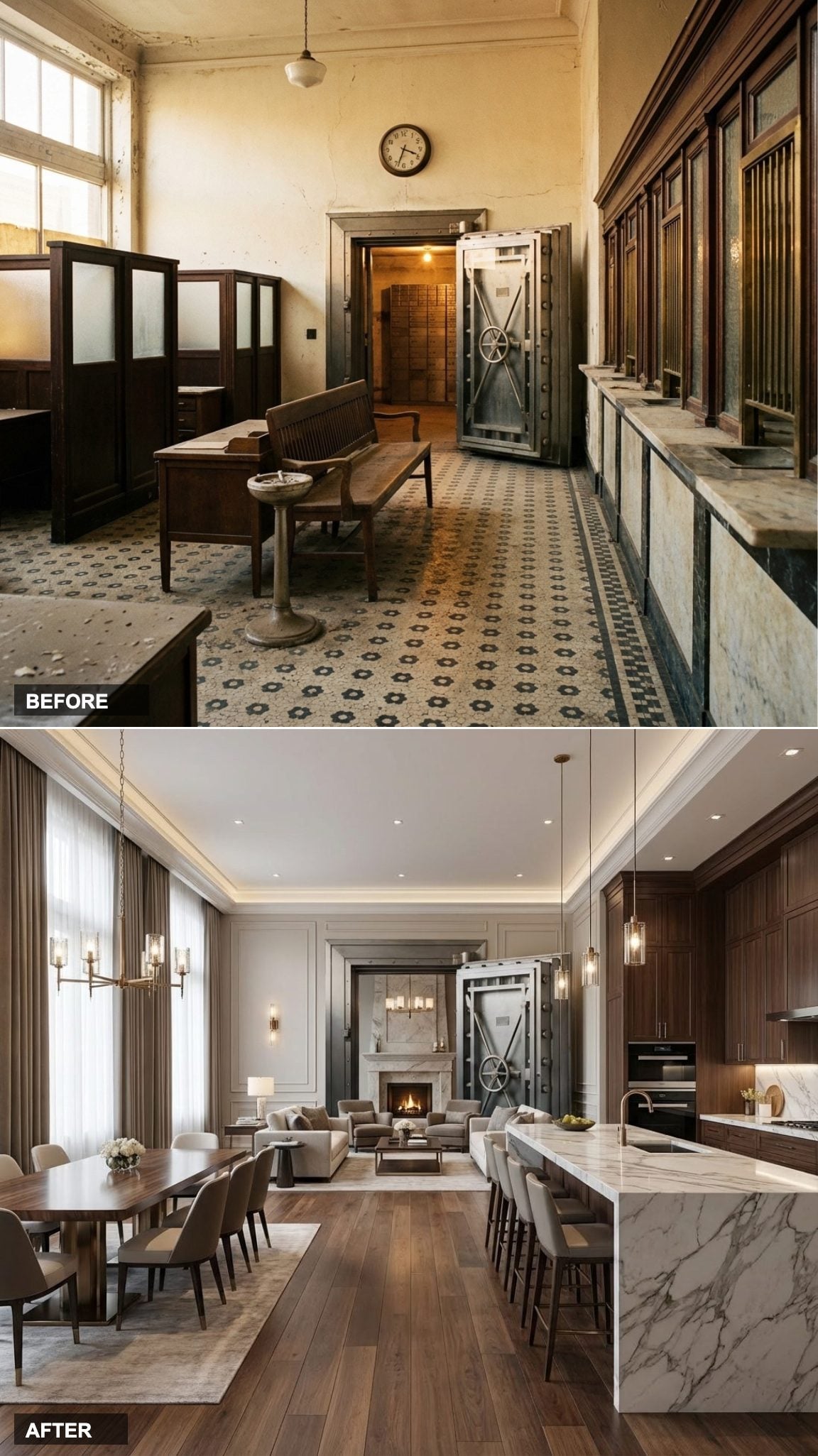 Calacatta Marble and Grand Dining Make This Bank Lobby Nearly Unrecognizable