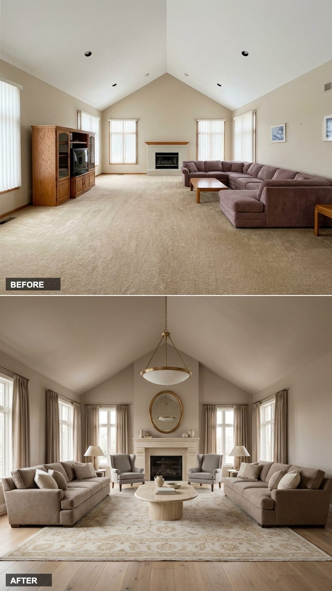 Jura Beige Limestone and Warm Taupe Walls: European Restraint in a Vaulted American Room