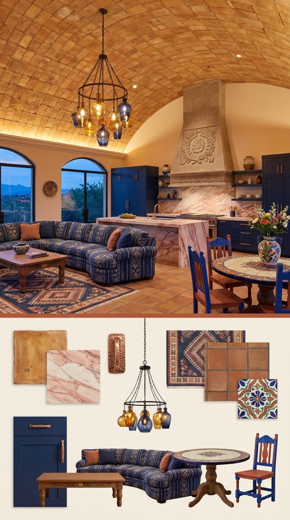 Contemporary Oaxacan Grand Luxury: Hand-Formed Terracotta Vault and Cantera Stone Kitchen