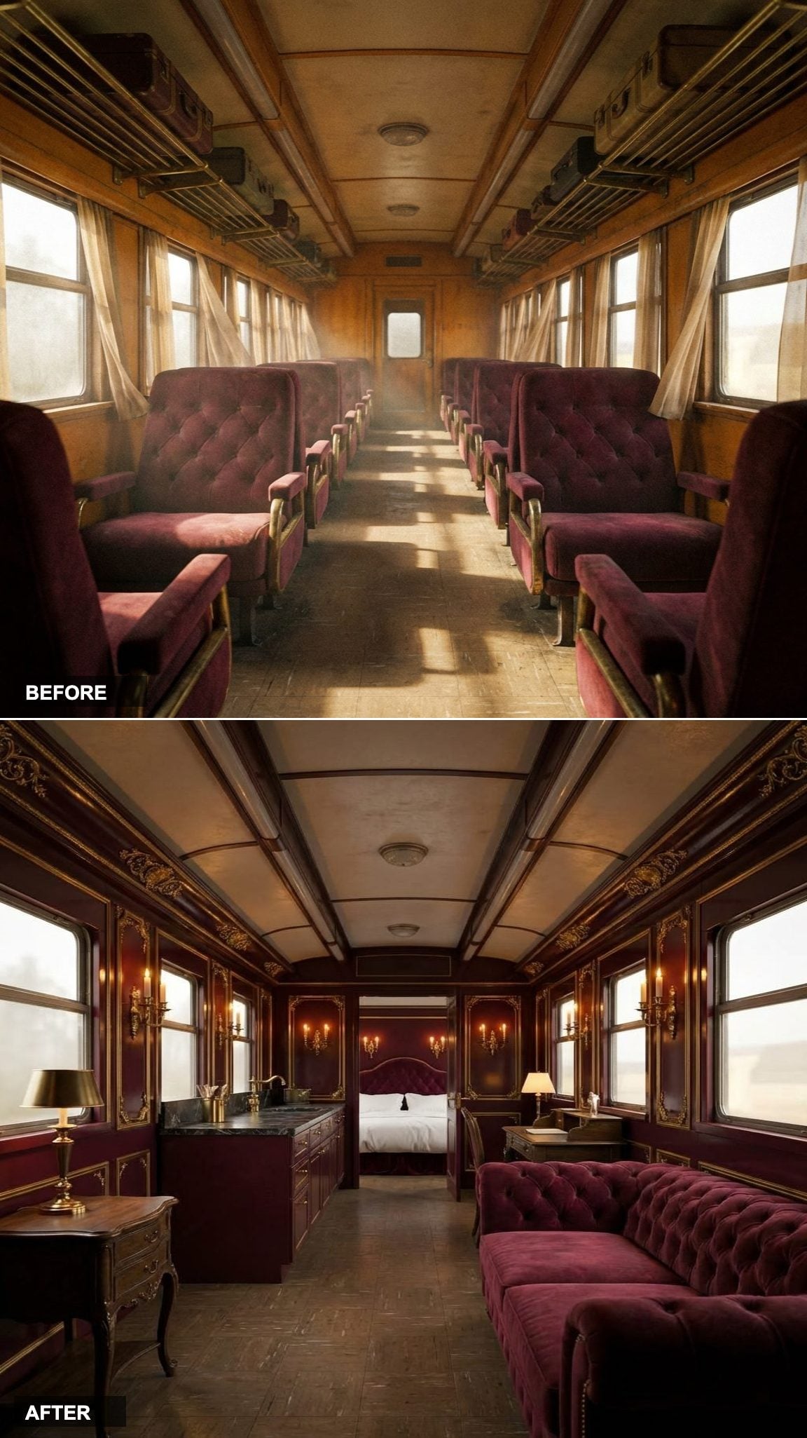 Venetian Baroque on Rails: Gold Leaf Molding, Velvet, and Antique Curiosities