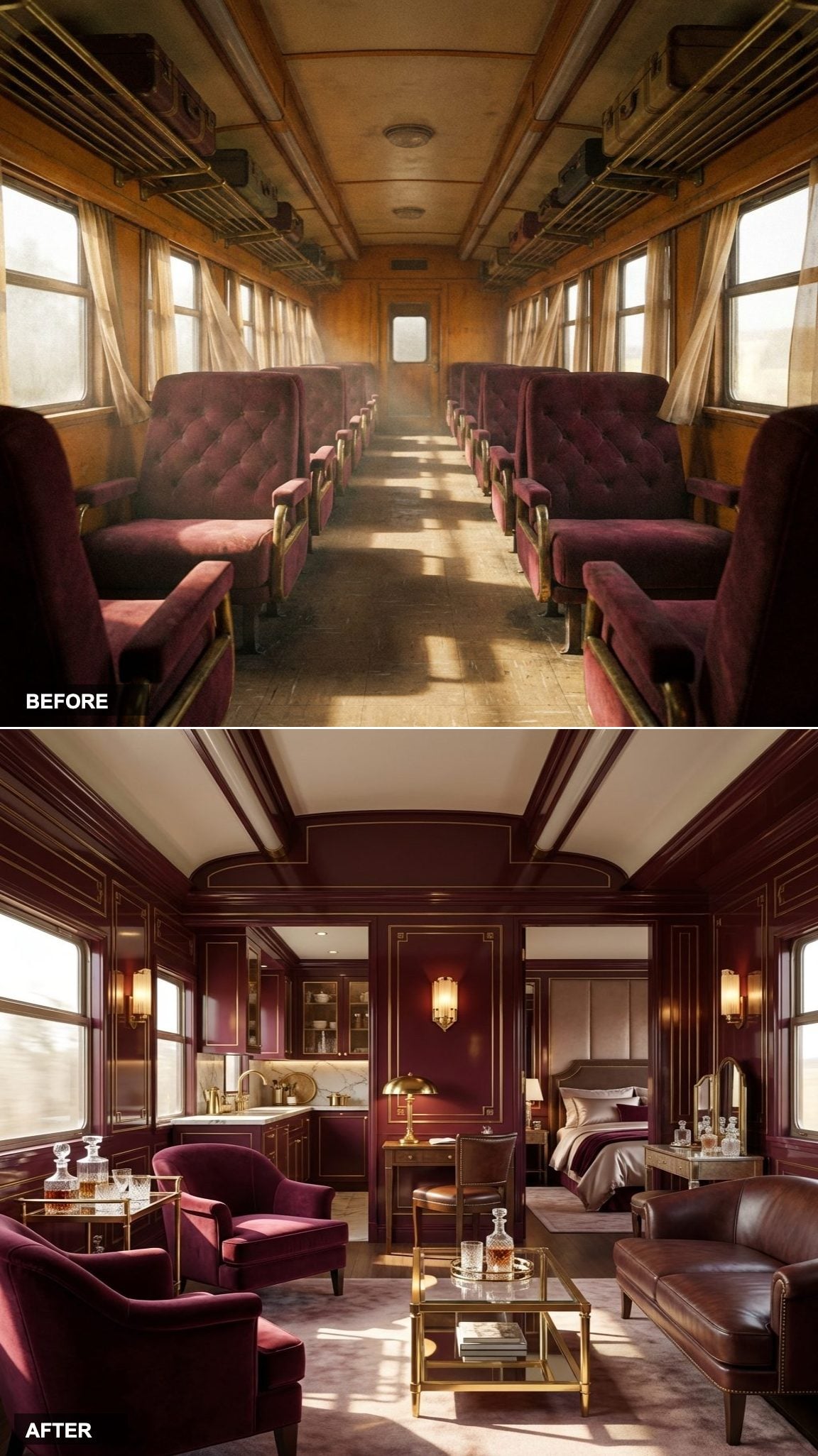 Old Hollywood Regency in Burgundy and Brass: Every Inch Playing a Role