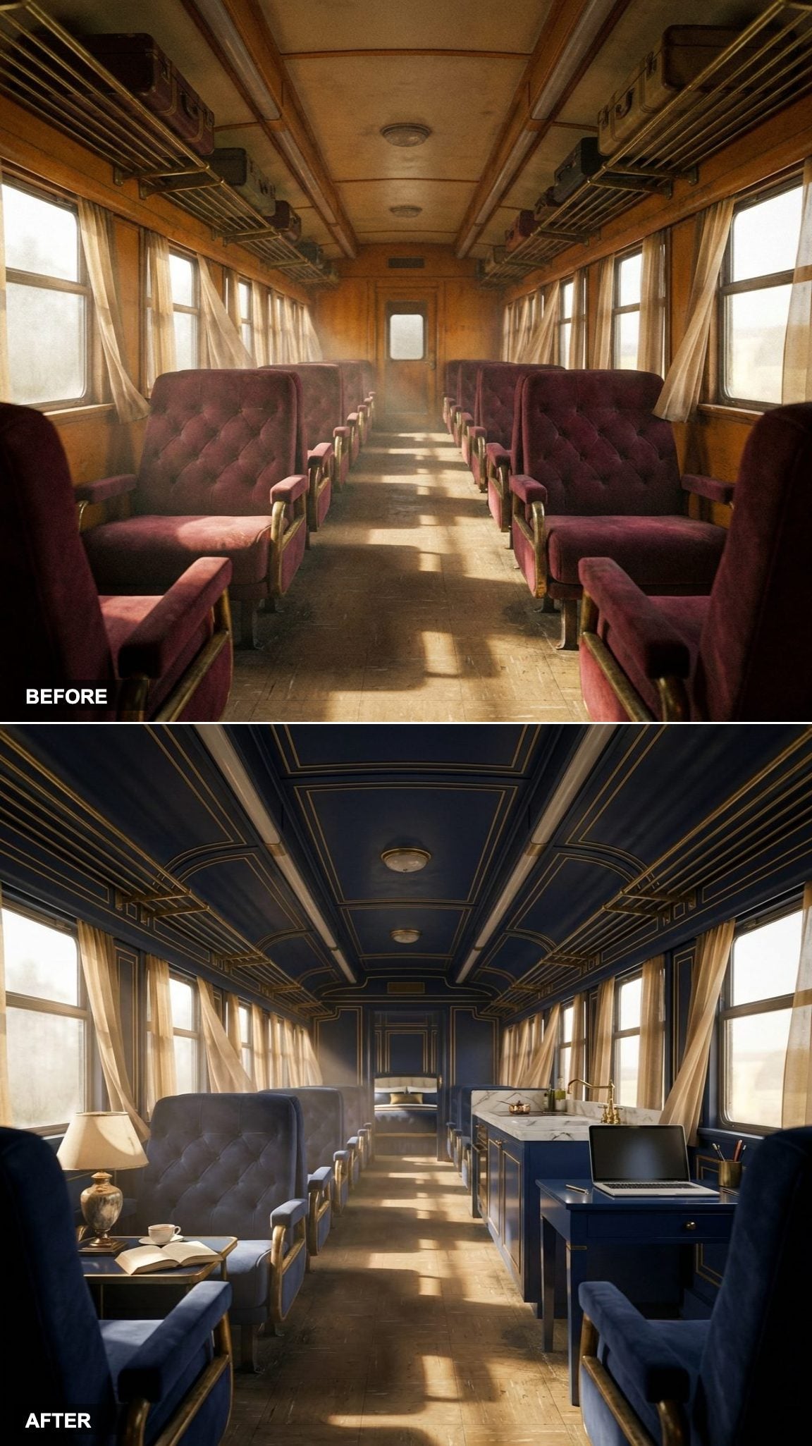 Parisian Art Deco in Deep Navy with Gold Pinstripe: The Continental Apartment That Moves