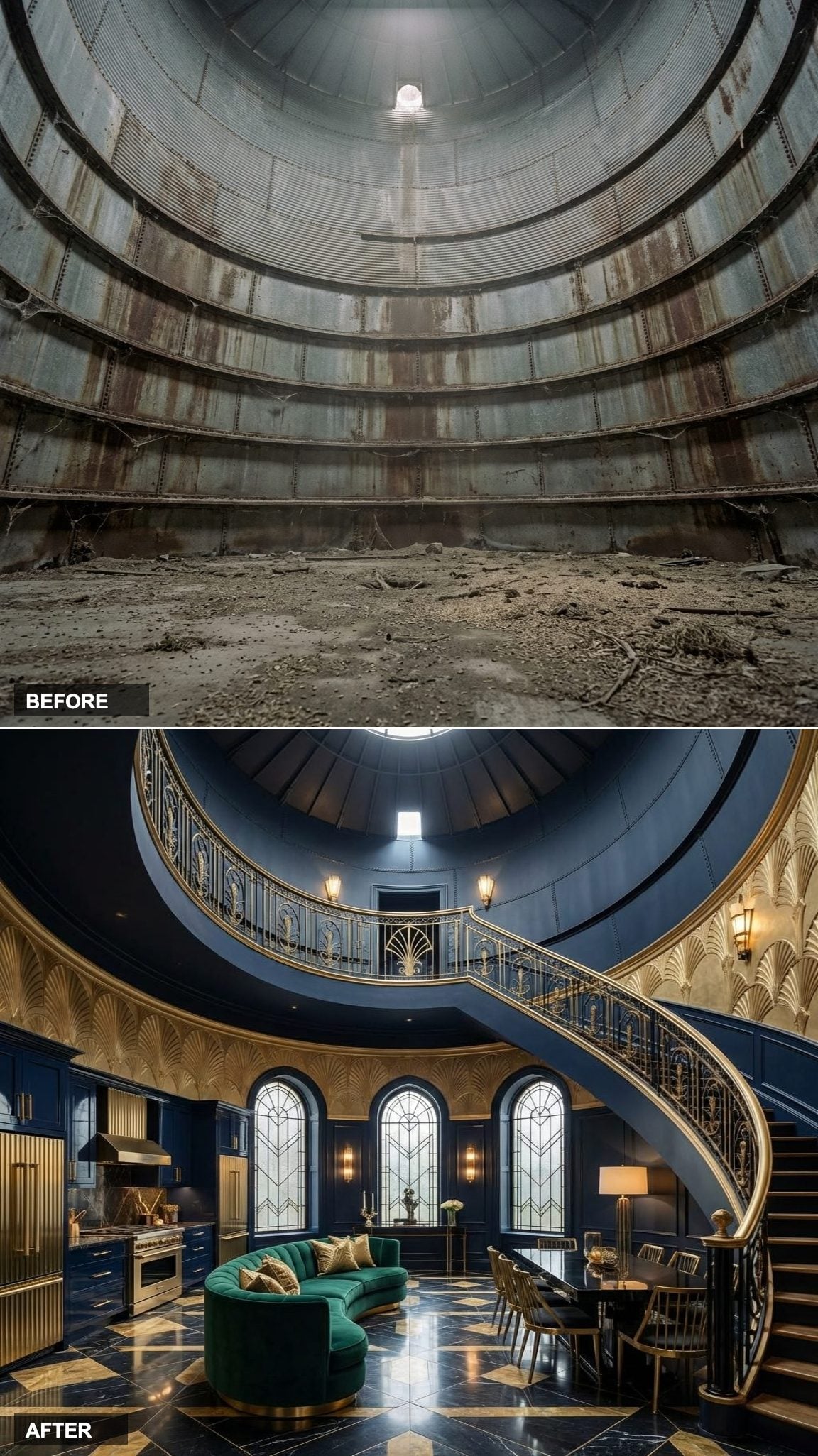 Art Deco Revival in Deep Navy, Geometric Marble, and Gilded Details