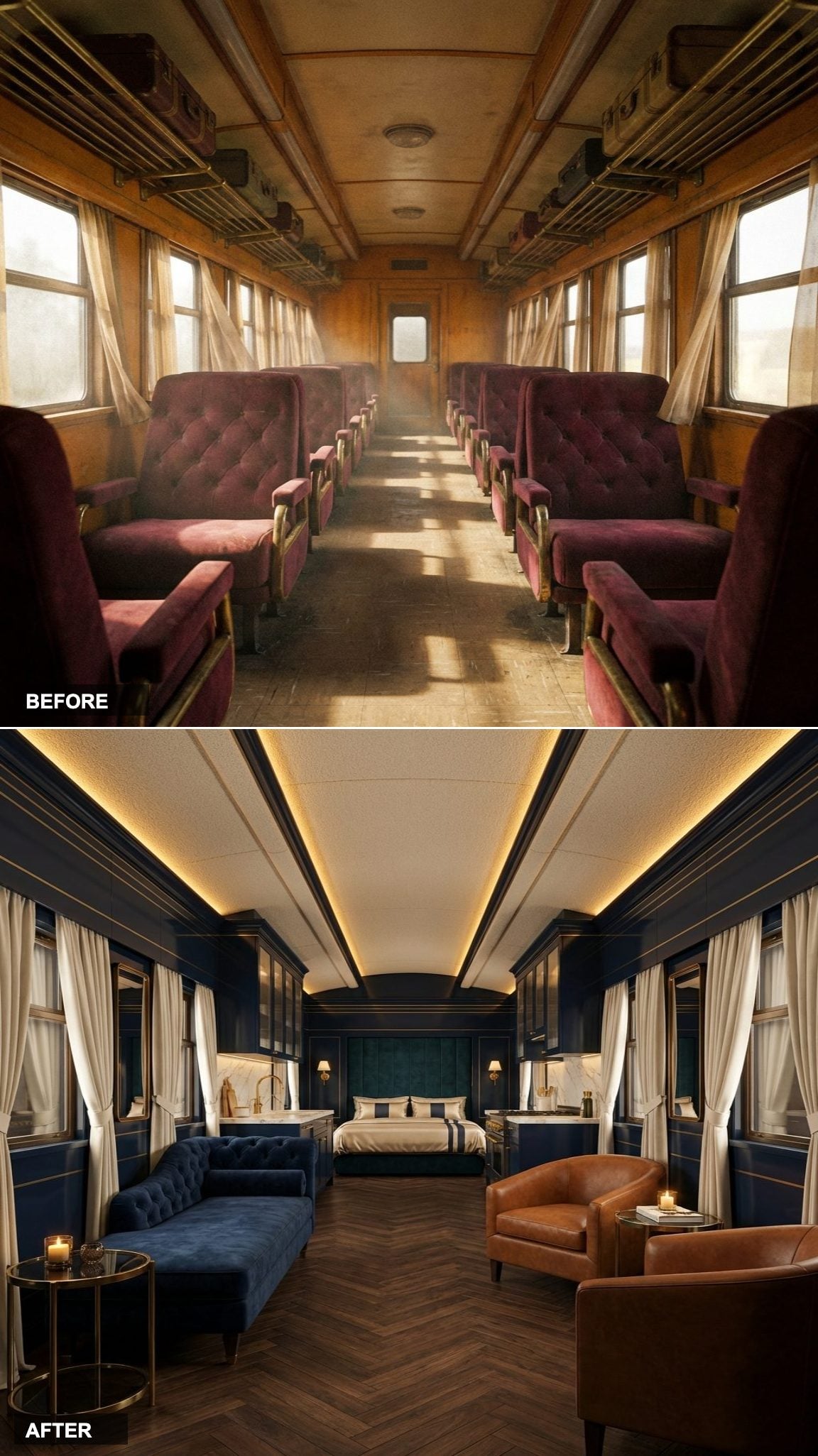 Art Deco Sleeper Car: Midnight Navy Lacquer, Brass Inlay, and Velvet That Smells Like the Orient Express