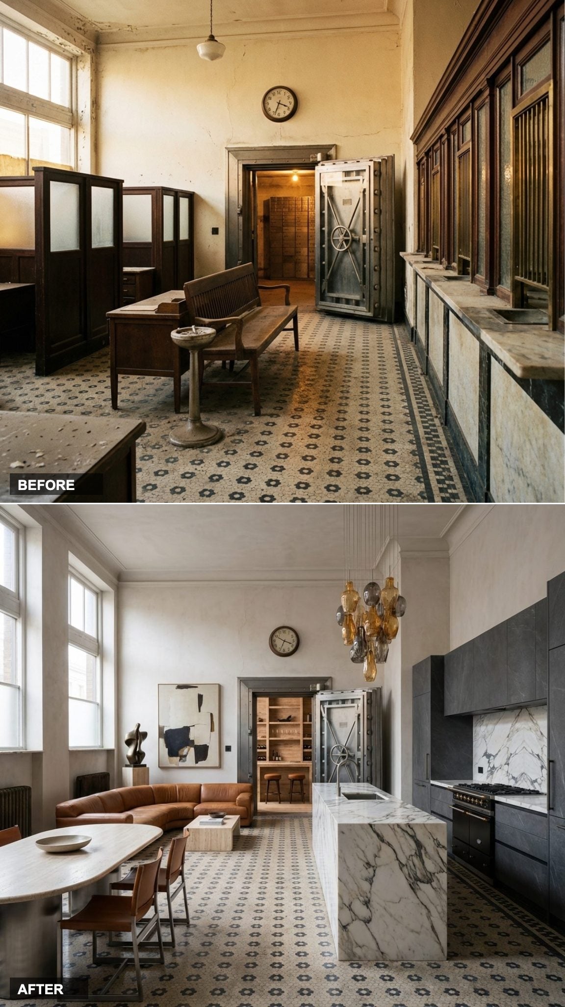 Dark Stone and Handleless Cabinetry Bring Modern Italian Precision to 1920s Architecture